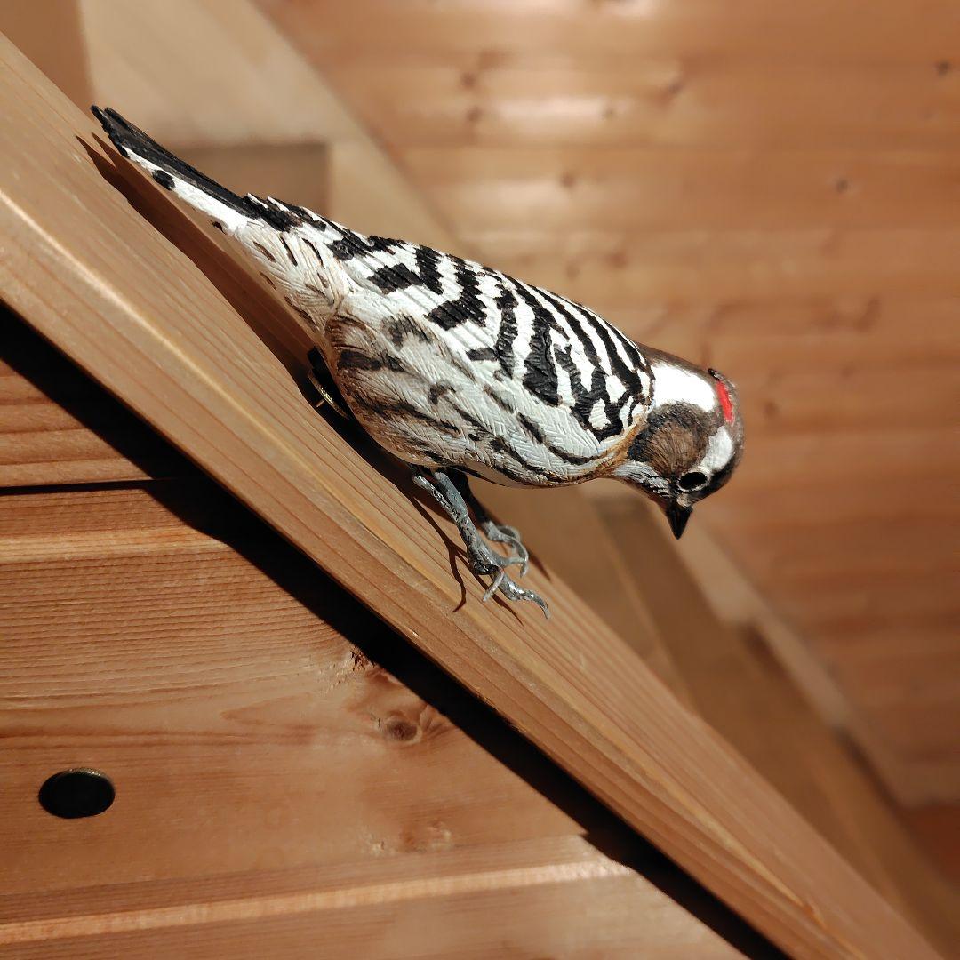 バードカービング コゲラ(キツツキ) マグネット 野鳥 木彫り