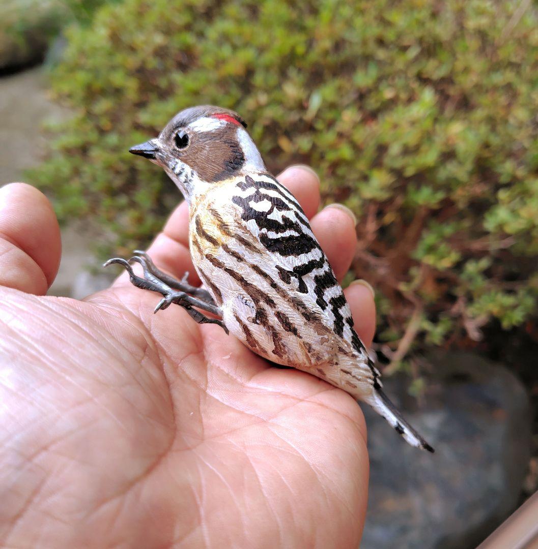 バードカービング コゲラ(キツツキ) マグネット 野鳥 木彫り