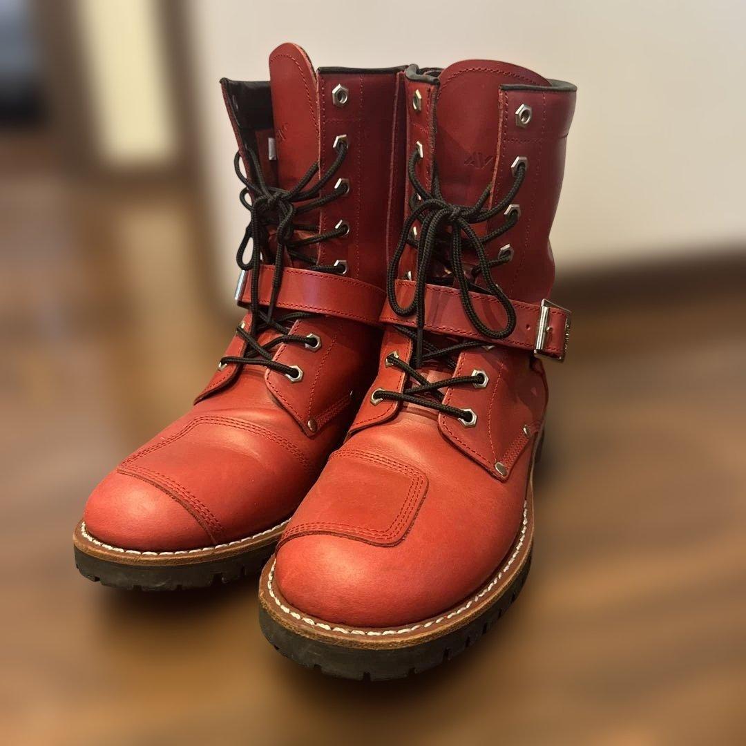 アヴィレックス　YAMATO AV2100レッドレザーバイカーブーツ　27