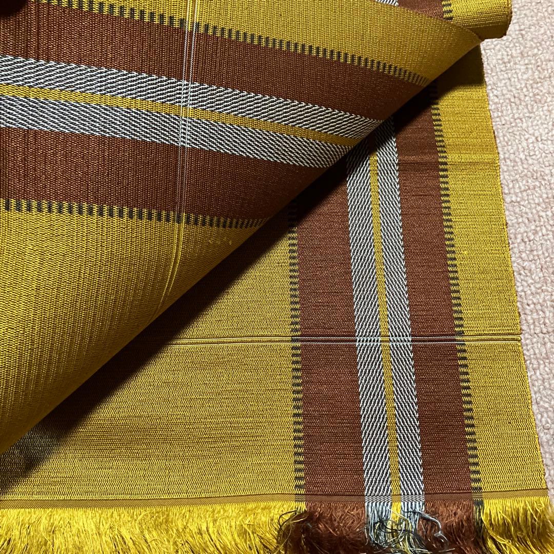 ④ 黄八丈　八寸名古屋帯　未仕立て　苅安　縞