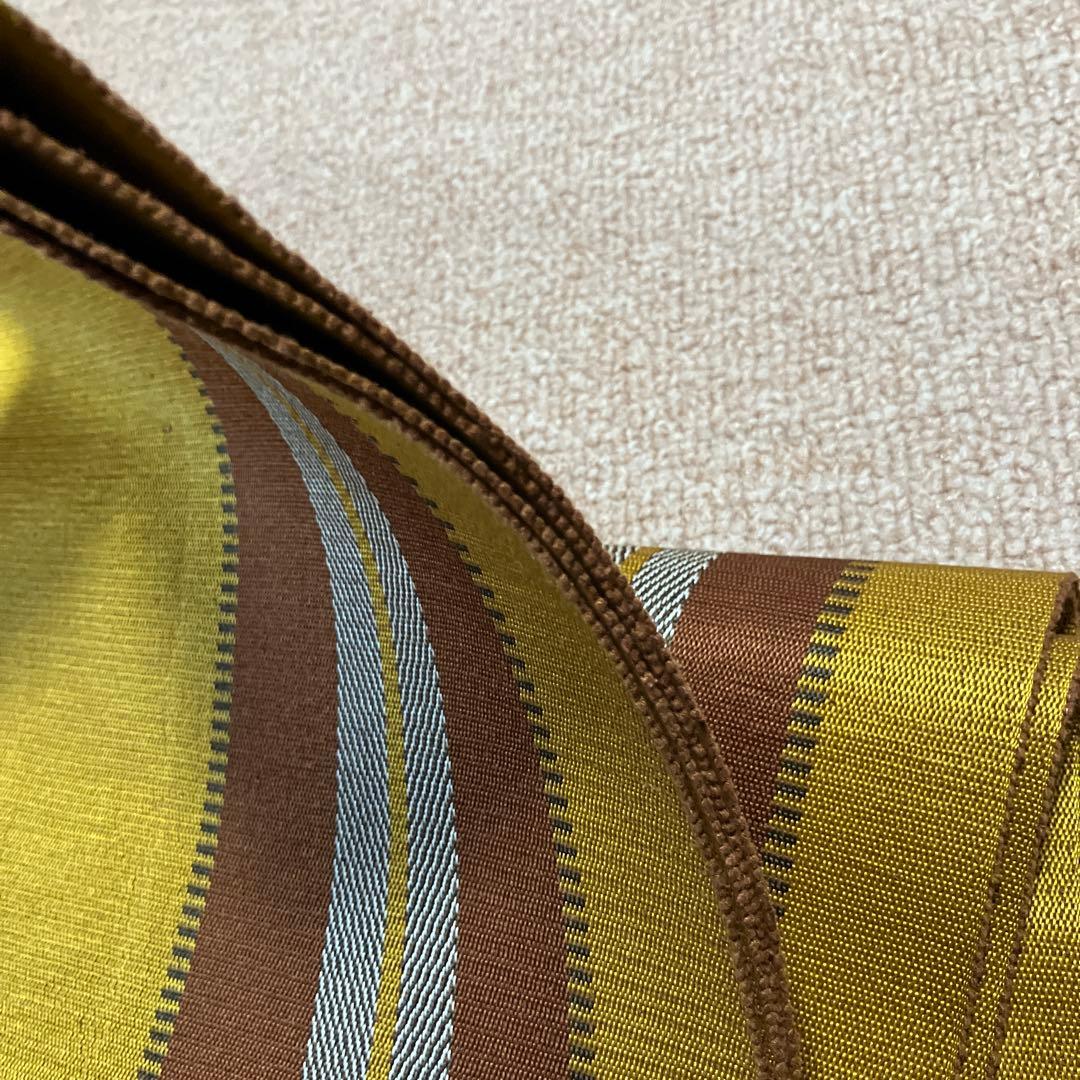 ④ 黄八丈　八寸名古屋帯　未仕立て　苅安　縞