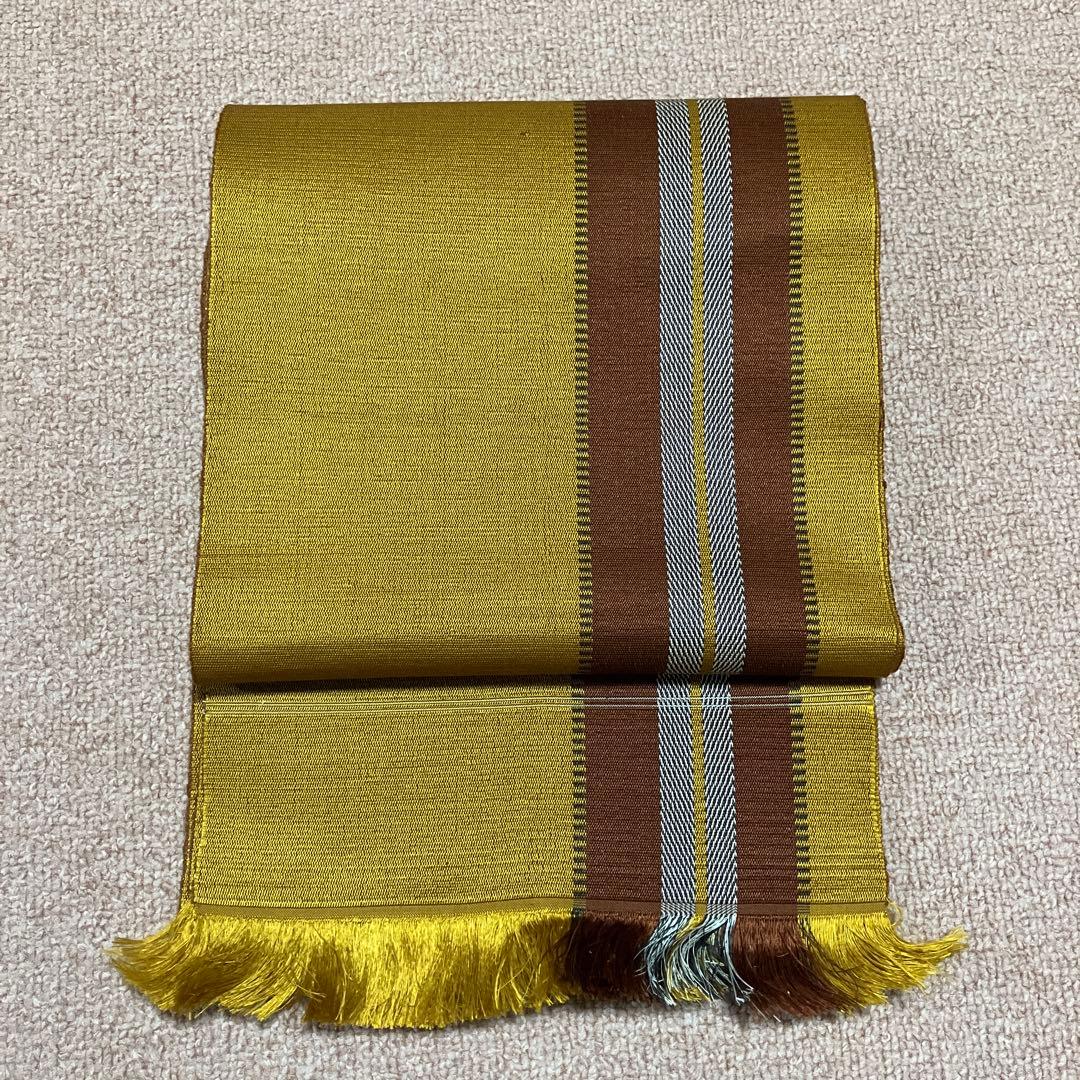 ④ 黄八丈　八寸名古屋帯　未仕立て　苅安　縞
