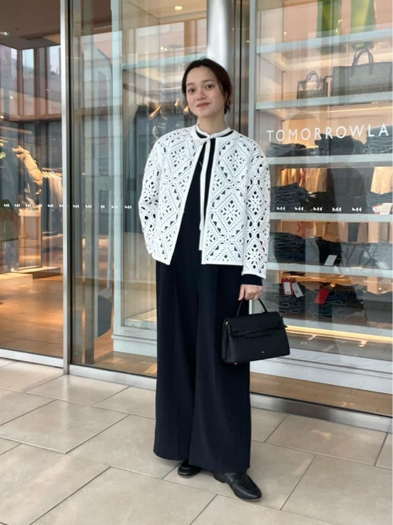 極美品 ボールジィ ジョーゼットジャージー Vネックオールインワン ネイビー