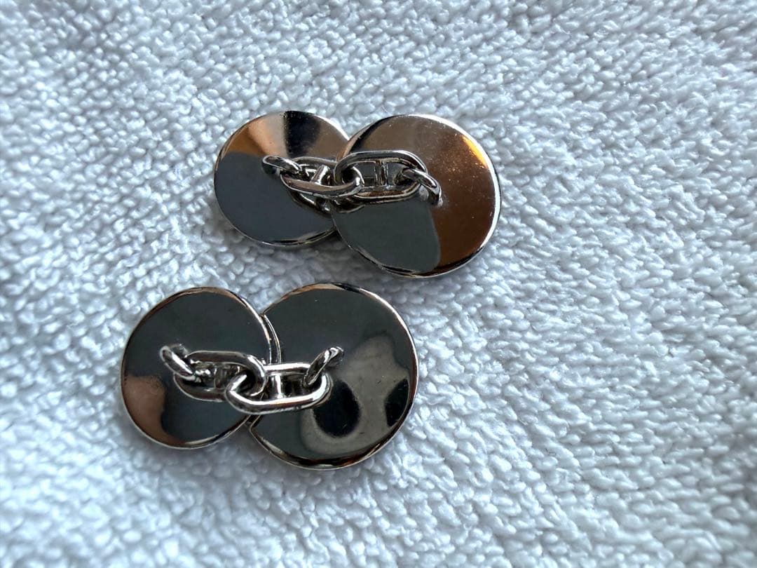 【美品】HERMES セリエ チェーン カフリンクス カフス ネイビーブルー