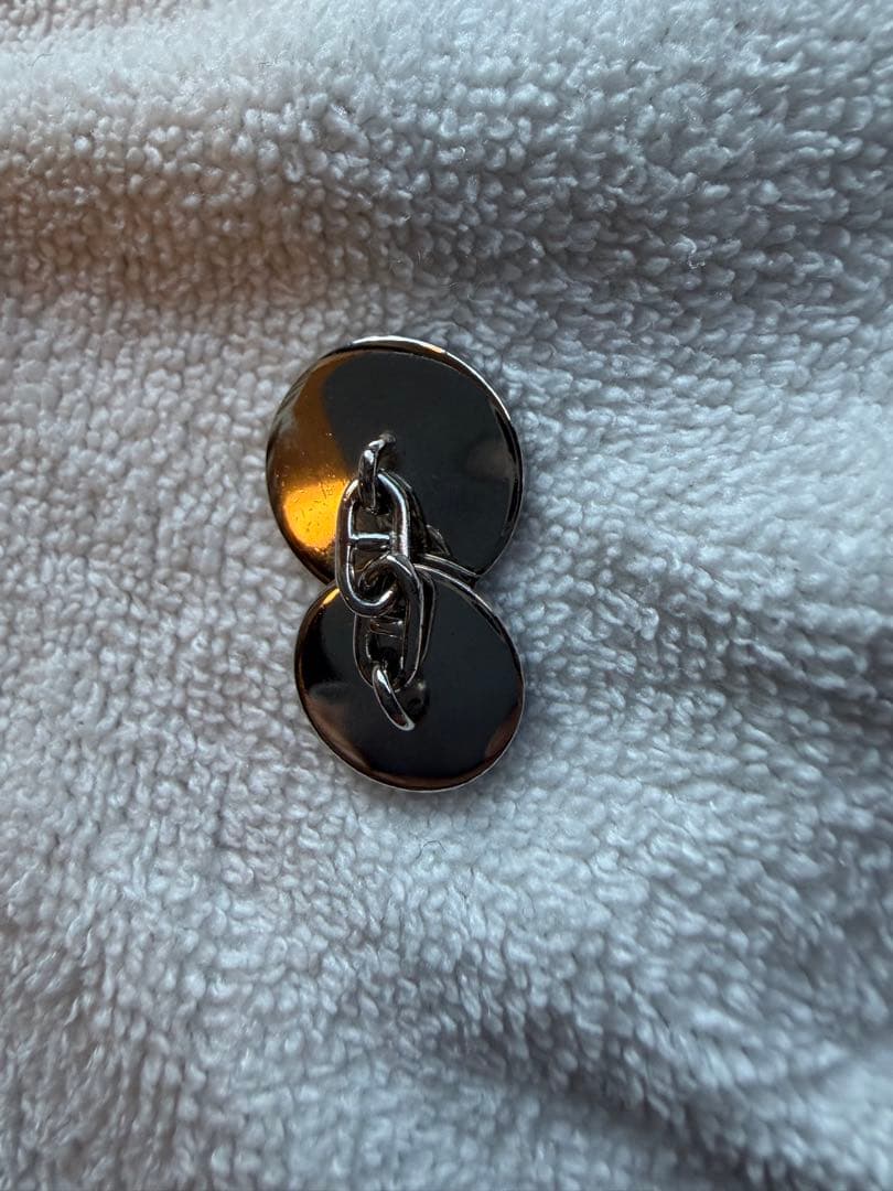 【美品】HERMES セリエ チェーン カフリンクス カフス ネイビーブルー