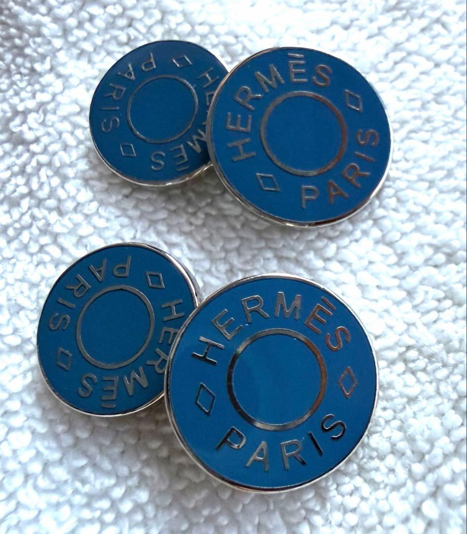 【美品】HERMES セリエ チェーン カフリンクス カフス ネイビーブルー