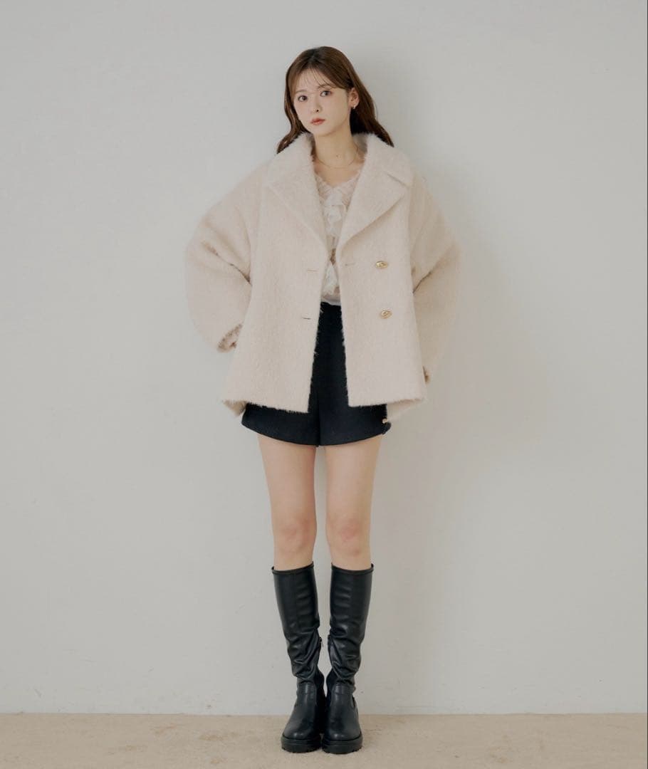 Chico 金ボタンシャギーミディジャケットコート アイボリー