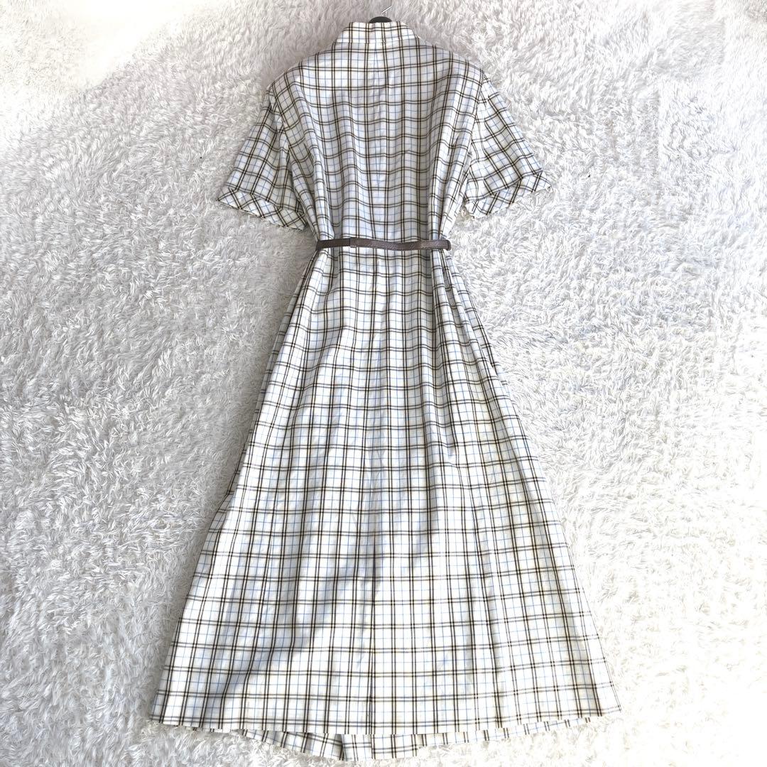 希少✨46サイズ バーバリー シャツワンピース ノバチェック マキシ ベルト 白