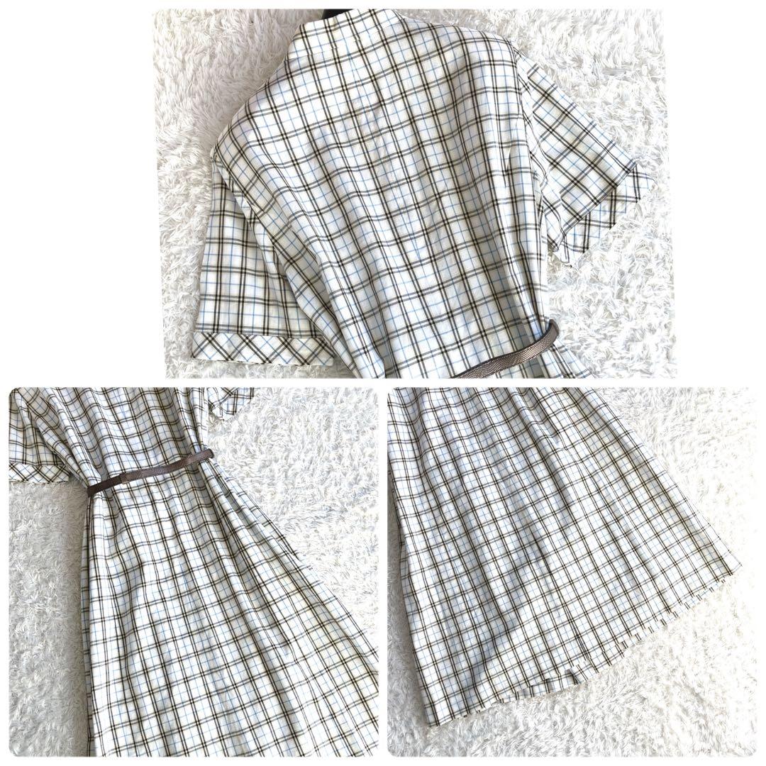 希少✨46サイズ バーバリー シャツワンピース ノバチェック マキシ ベルト 白