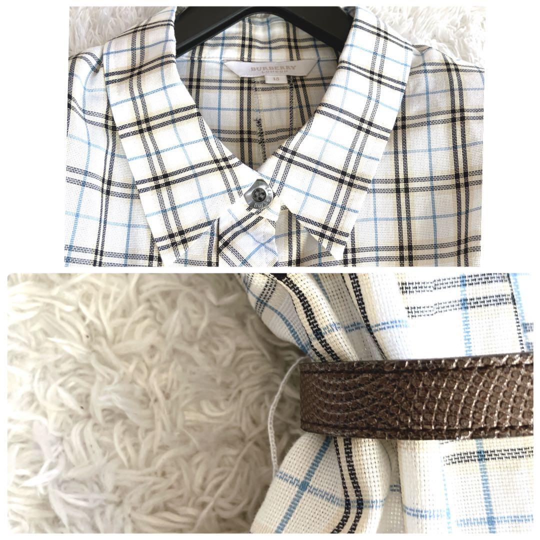 希少✨46サイズ バーバリー シャツワンピース ノバチェック マキシ ベルト 白