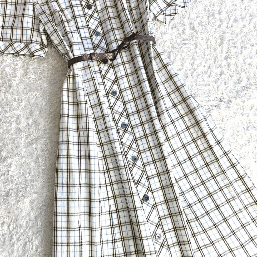 希少✨46サイズ バーバリー シャツワンピース ノバチェック マキシ ベルト 白