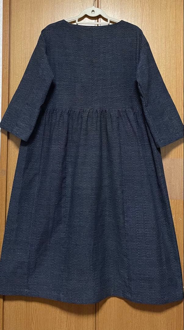 着物リメイク　書生絣のウエストギャザーワンピース