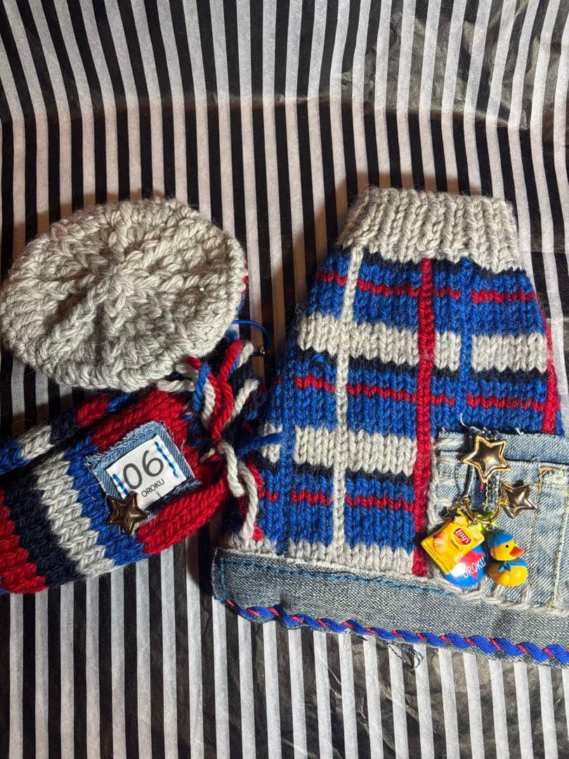 58◆ アーガイルデニムニット【OROKU】　パピリーヒルズ　ニット帽　マフラー