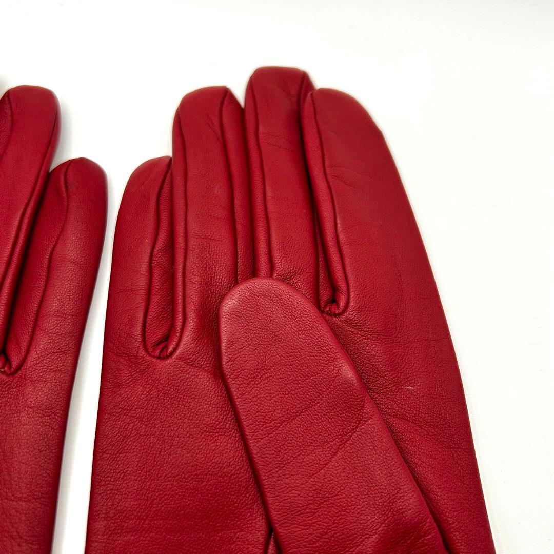 美品　HERMES レザーグローブ　羊革　ラムスキン　レッド　カデナ　手袋　赤