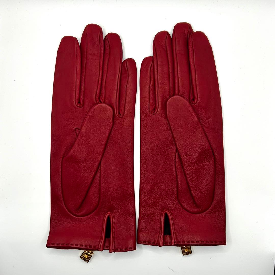 美品　HERMES レザーグローブ　羊革　ラムスキン　レッド　カデナ　手袋　赤
