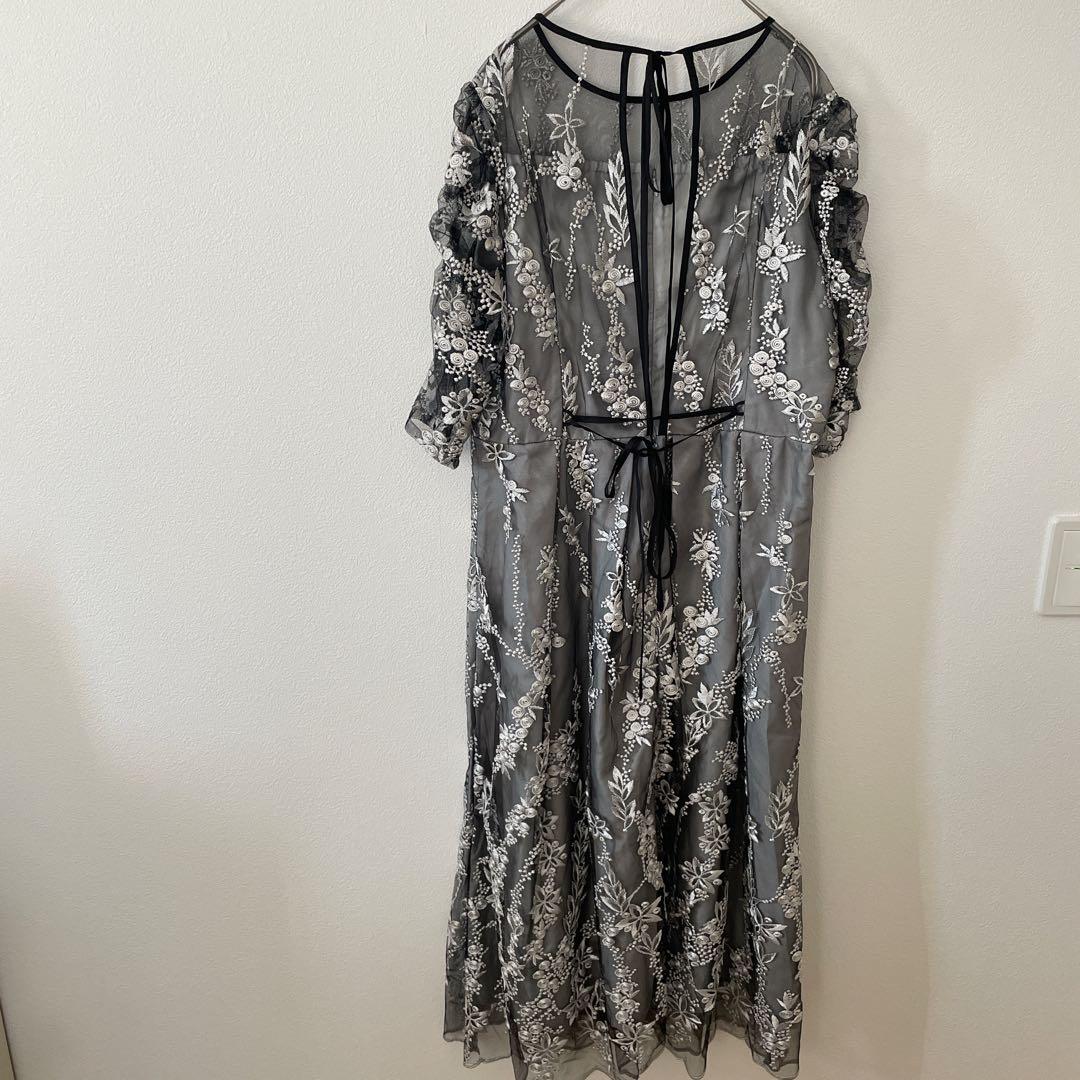 niana ニアナ 刺繍レース バックリボン パーティードレス ブラックM結婚式