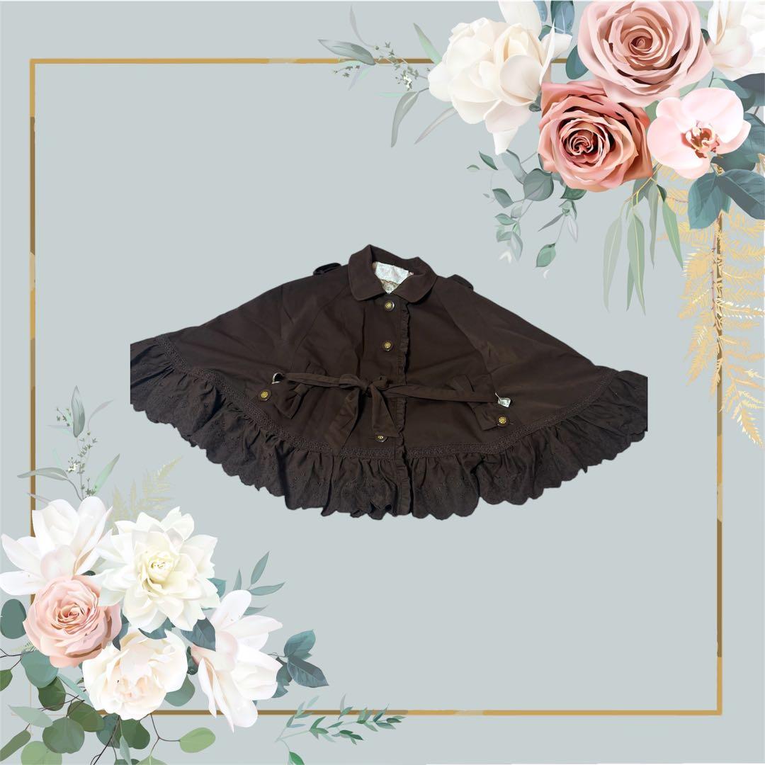 リズリサダークブラウン フリル付きポンチョ