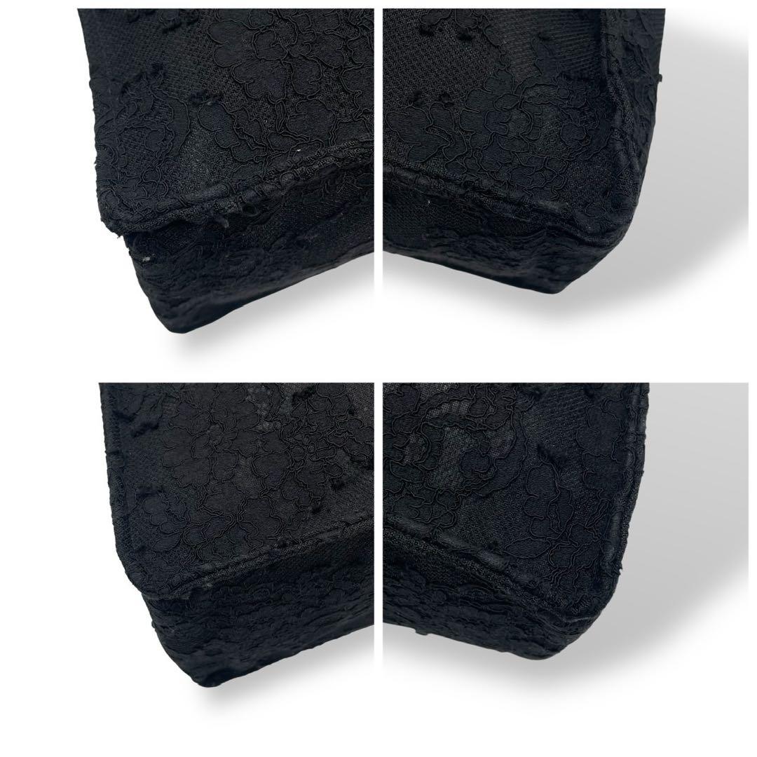 極美品 エルマンノシェルビーノ レース トート 本革 ロゴプレート ブラック