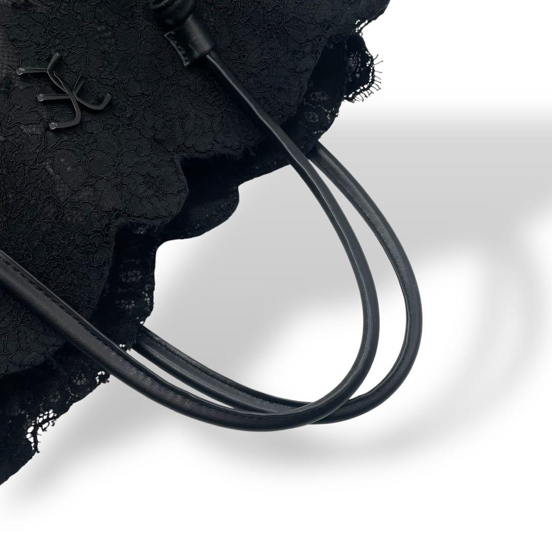 極美品 エルマンノシェルビーノ レース トート 本革 ロゴプレート ブラック