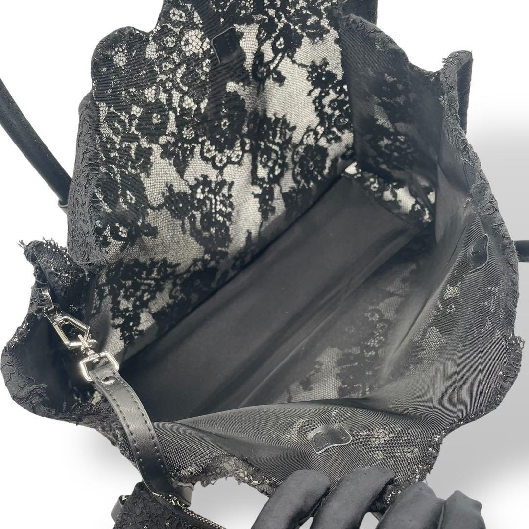 極美品 エルマンノシェルビーノ レース トート 本革 ロゴプレート ブラック