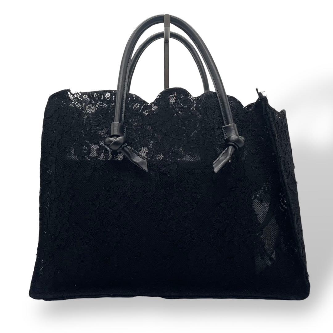 極美品 エルマンノシェルビーノ レース トート 本革 ロゴプレート ブラック