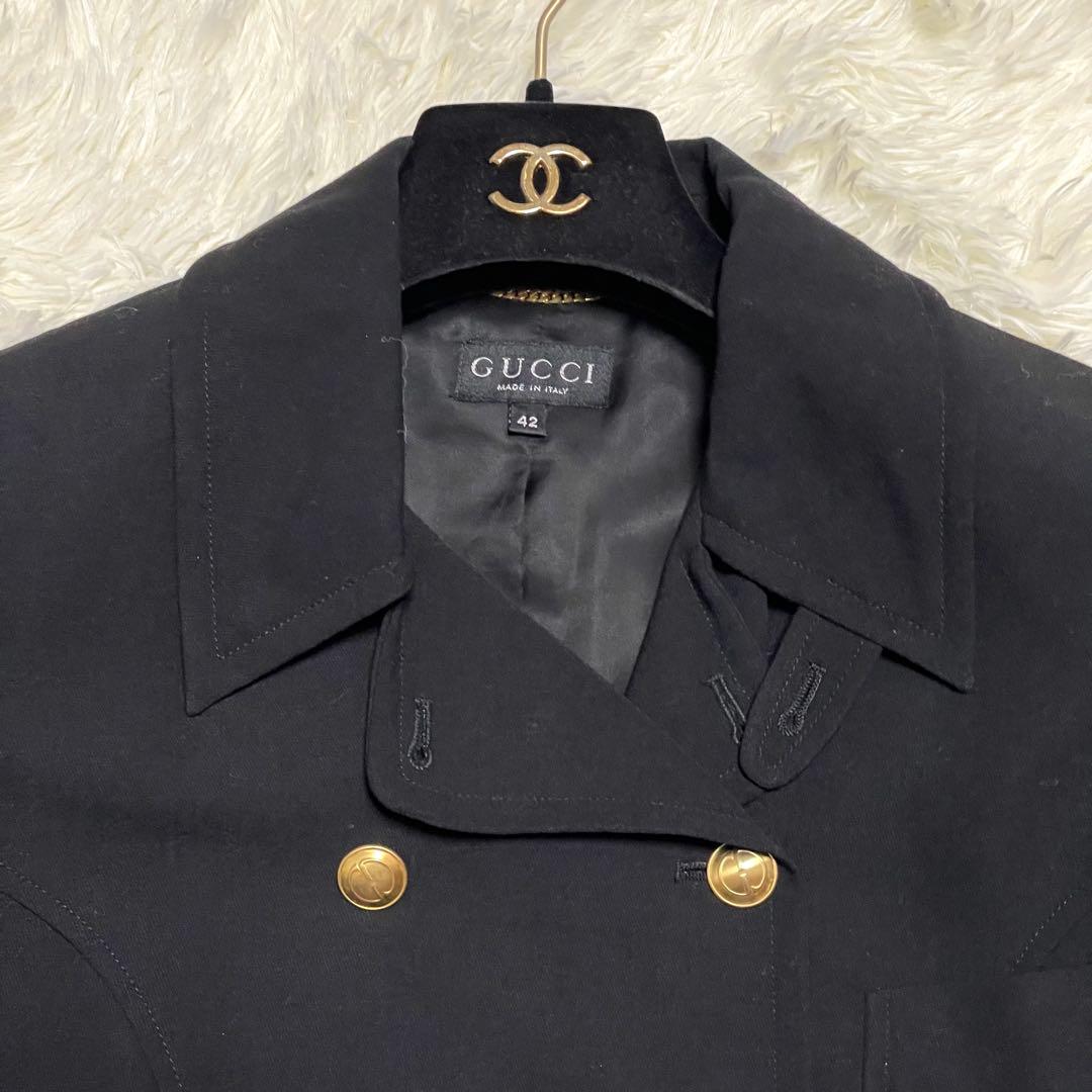 美品 GUCCI ダブル 金ボタン スカート セットアップ レディース42 黒