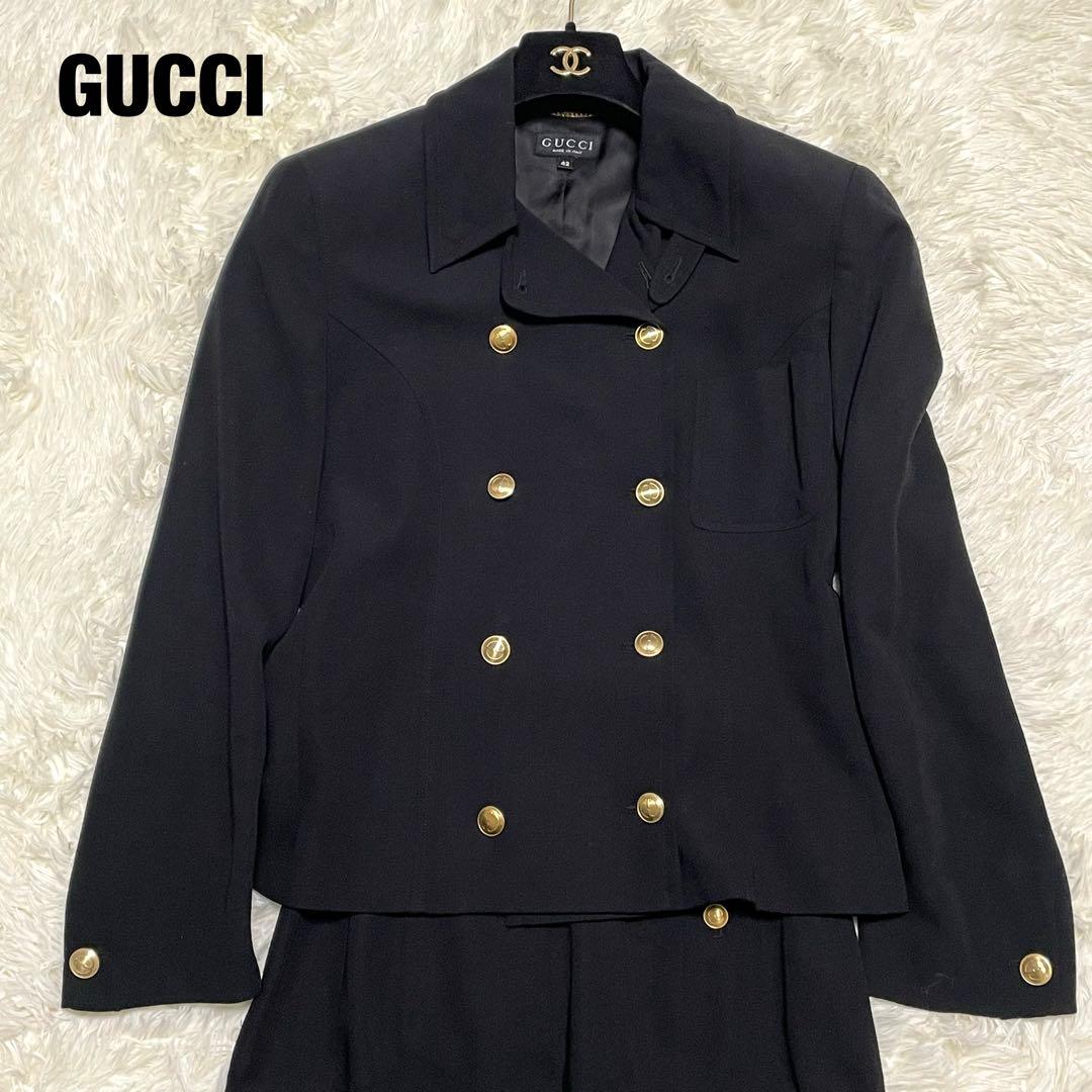 美品 GUCCI ダブル 金ボタン スカート セットアップ レディース42 黒