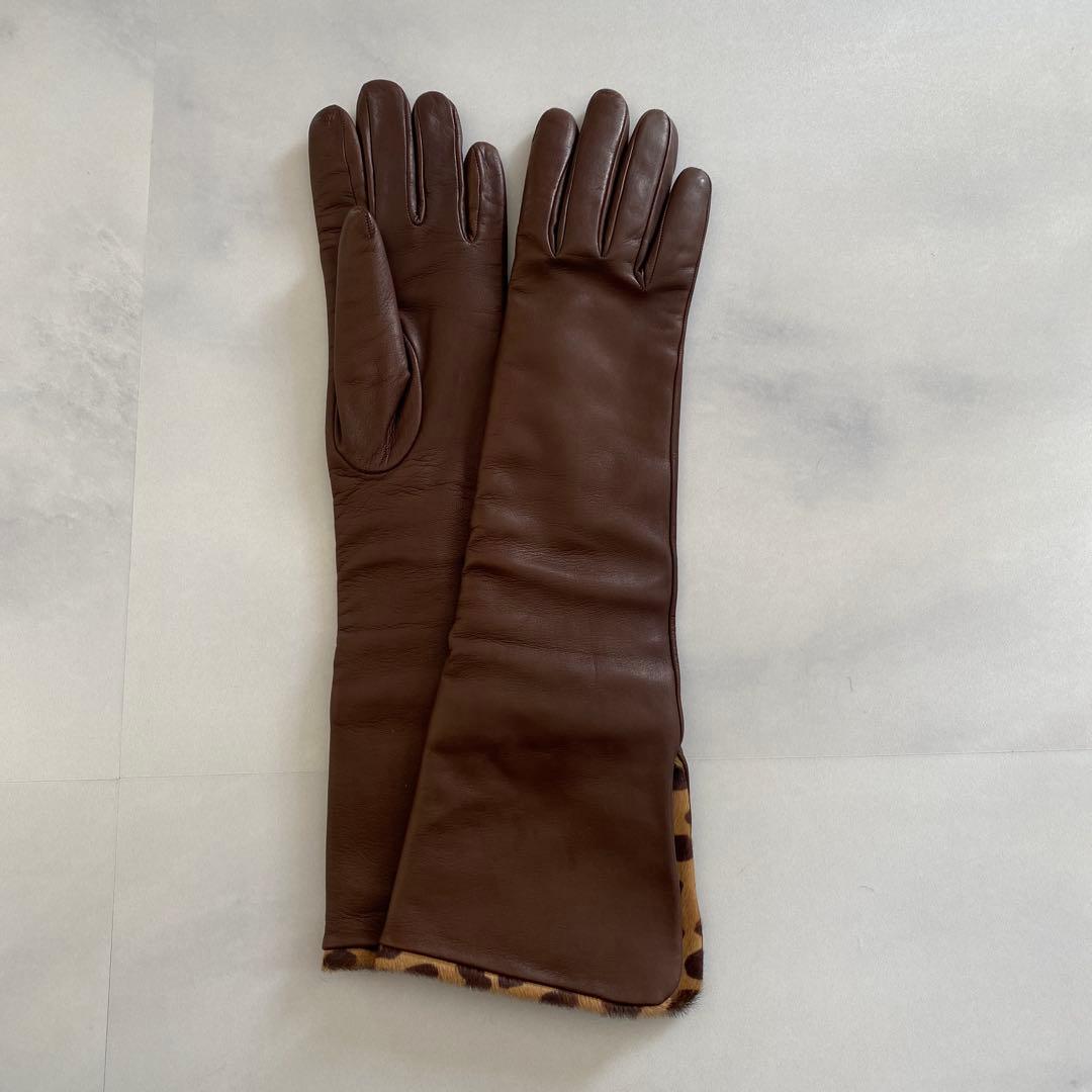 美品　セルモネータ　レザーロンググローブ　ブラウン　革手袋　サイズ7 イタリア製