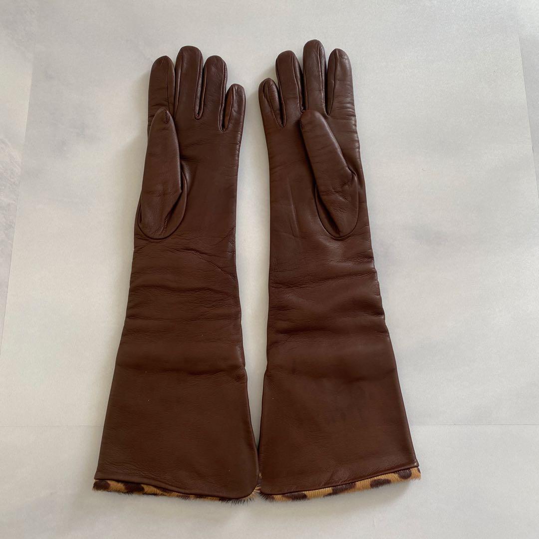 美品　セルモネータ　レザーロンググローブ　ブラウン　革手袋　サイズ7 イタリア製
