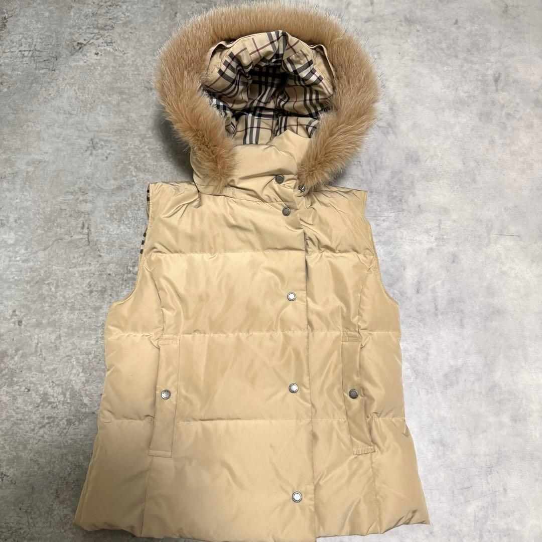 バーバリーブルーレーベル　ノバチェック ダウンベスト　フォックスファー　3way