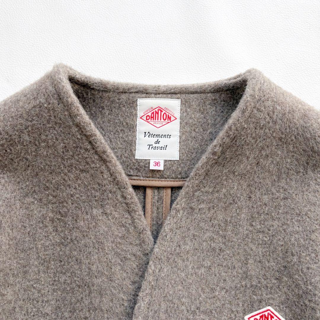 極美品　ダントン　ウールモッサ　ノーカラージャケット　モカ
