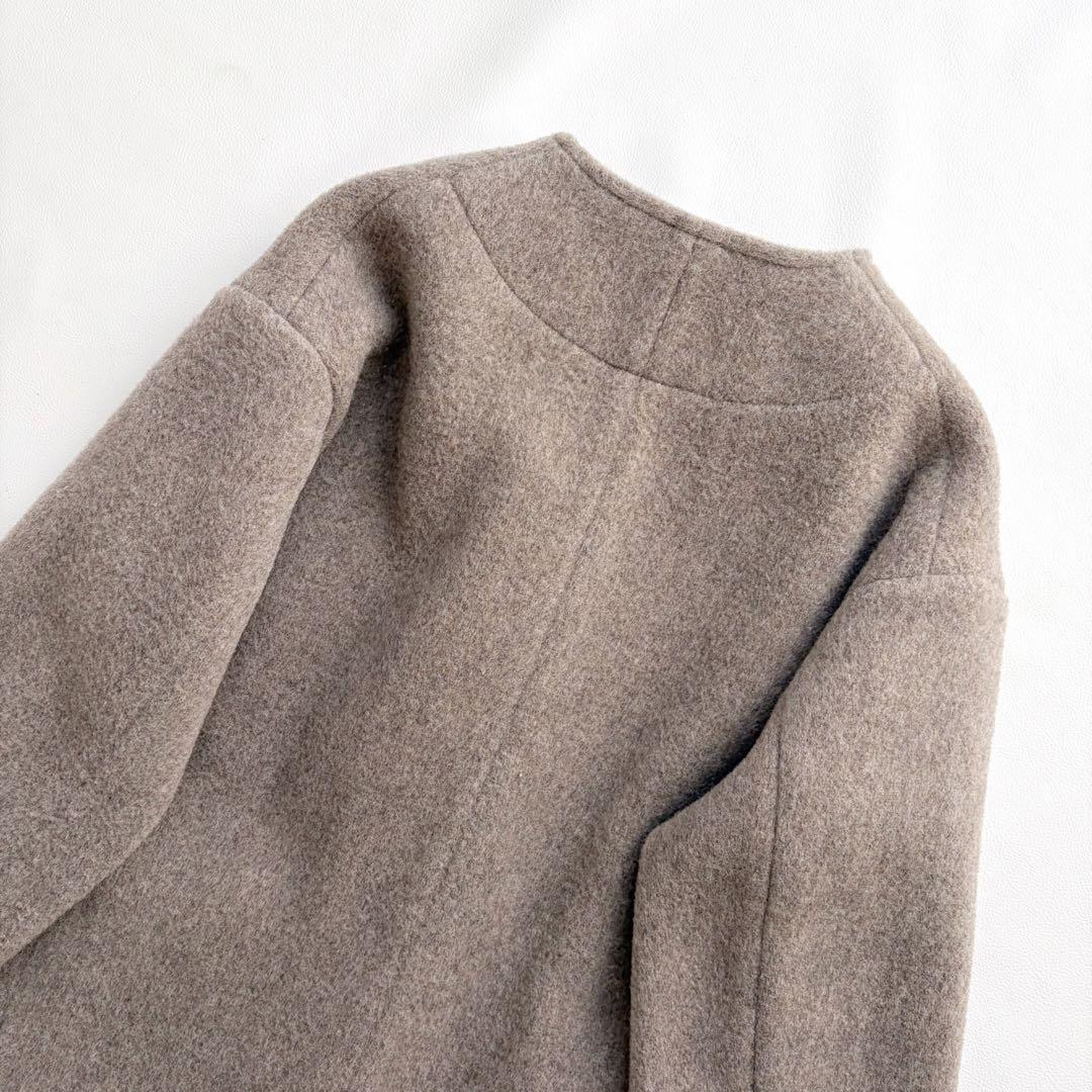 極美品　ダントン　ウールモッサ　ノーカラージャケット　モカ