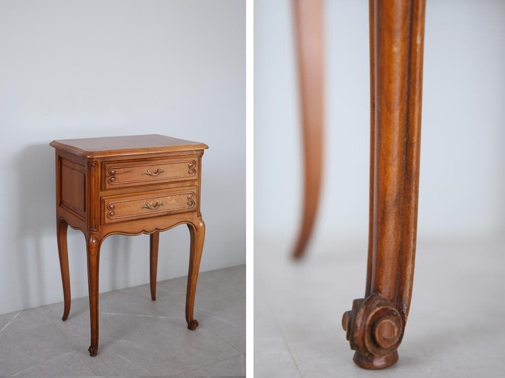 フランスアンティーク猫脚ナイトテーブル/木製キャビネット机飾り棚(82-195)