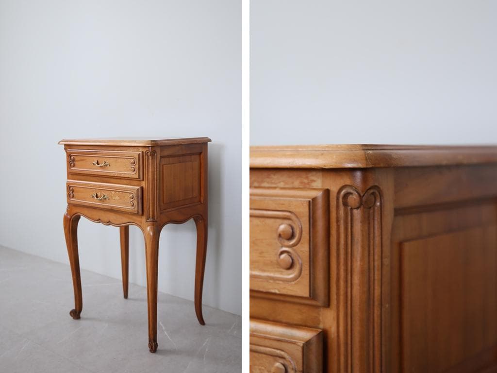 フランスアンティーク猫脚ナイトテーブル/木製キャビネット机飾り棚(82-195)