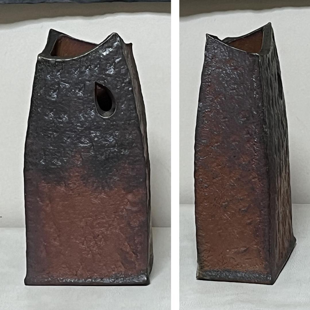 木村素静 備前焼 花入 共箱 茶道具 【k3414】