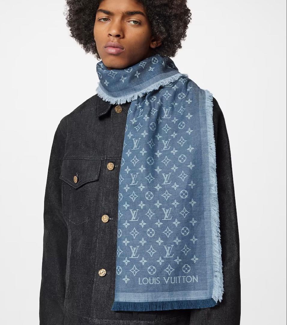 LOUIS VUITTON ストール・モノグラム エッセンシャル ブルー