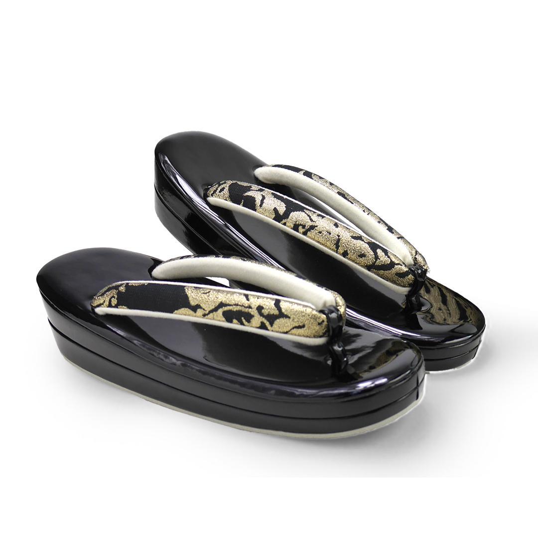 草履バッグセット 帯地 振袖 成人式 結婚 留袖 黒 金 uzouri114-1