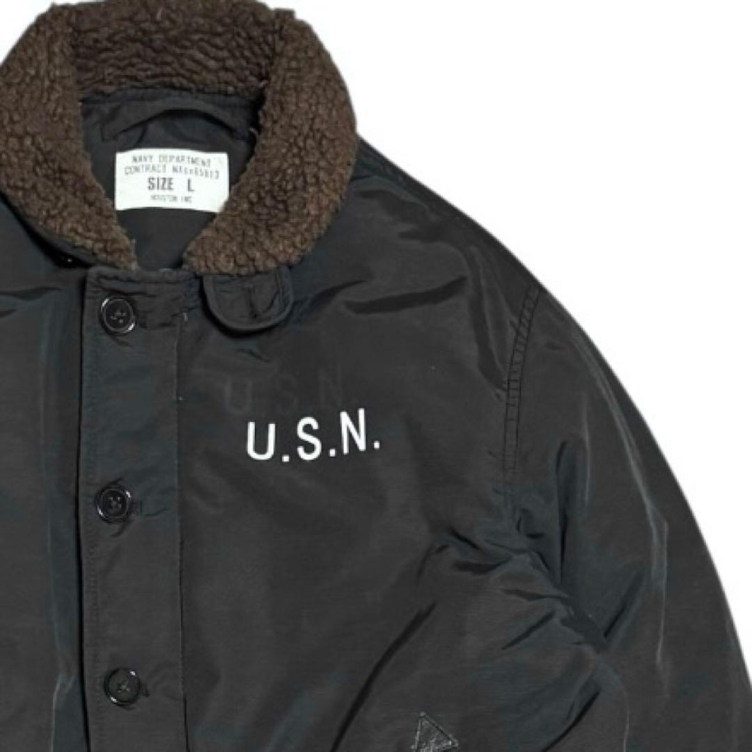 HOUSTON ダウン N-1 デッキジャケット 60/40クロス L ブラック