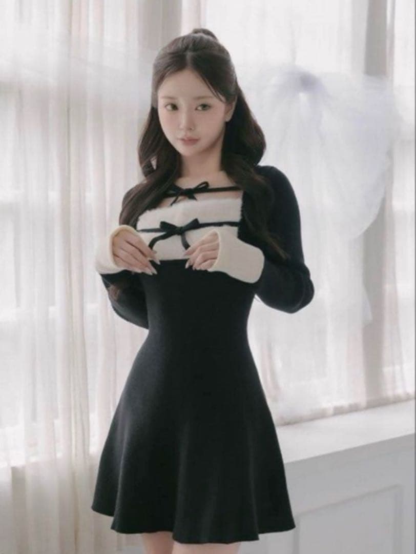 Darich リボンファーフレアニットミニワンピース FL