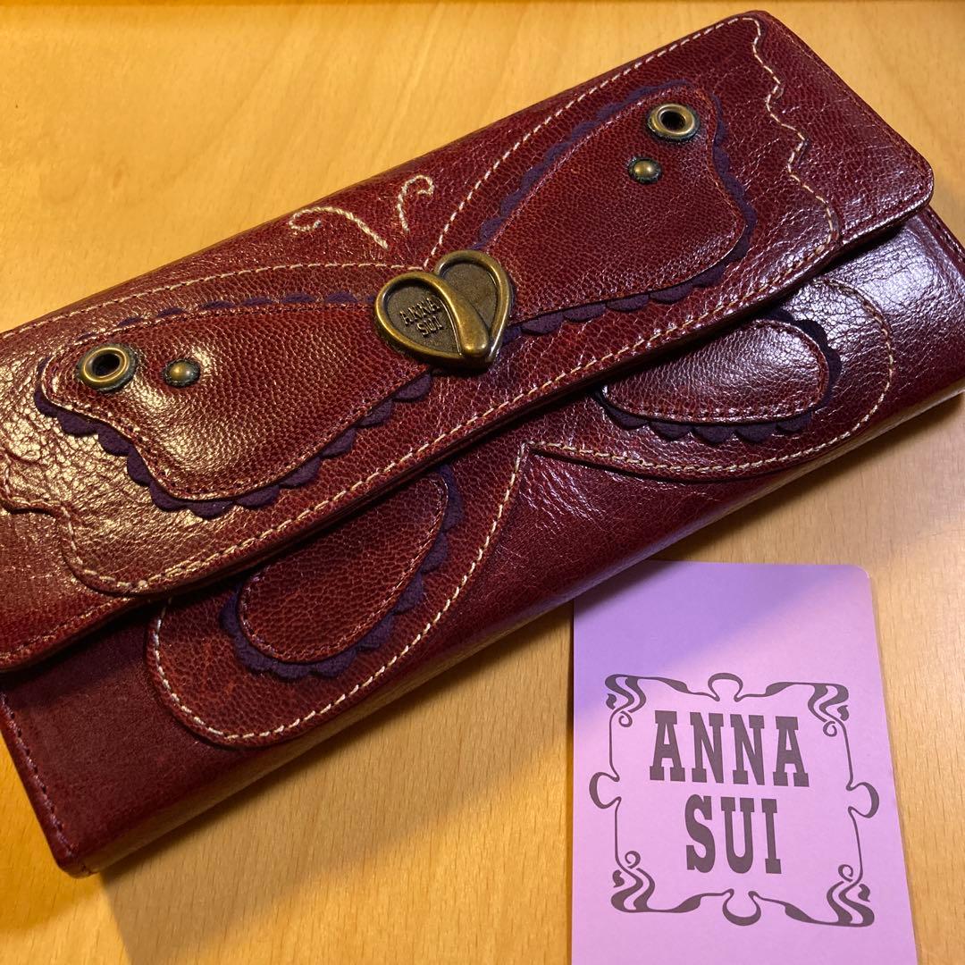 ANNA SUI⭐️蝶デザインがま口長財布 ワインレッド