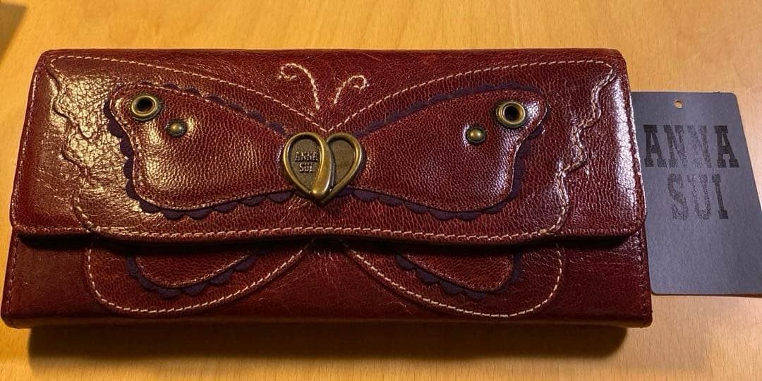 ANNA SUI⭐️蝶デザインがま口長財布 ワインレッド