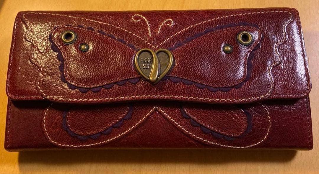 ANNA SUI⭐️蝶デザインがま口長財布 ワインレッド