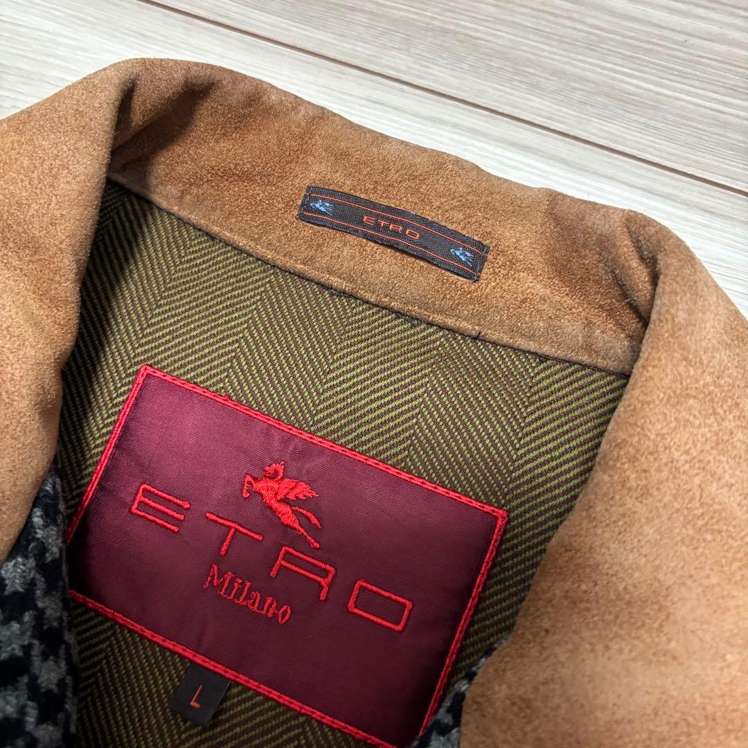 エトロ 千鳥柄 ジップアップジャケット ウール スエード