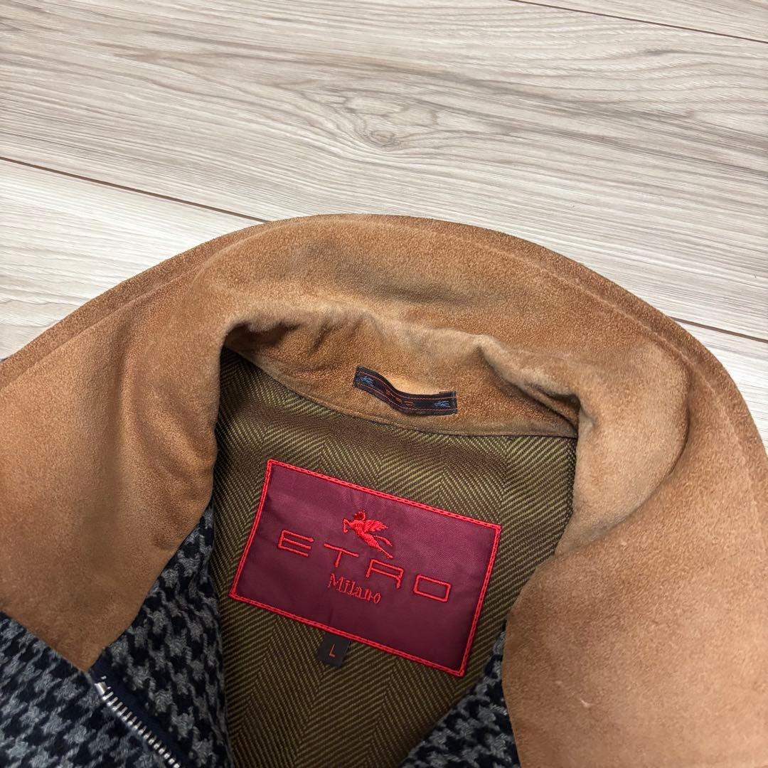 エトロ 千鳥柄 ジップアップジャケット ウール スエード