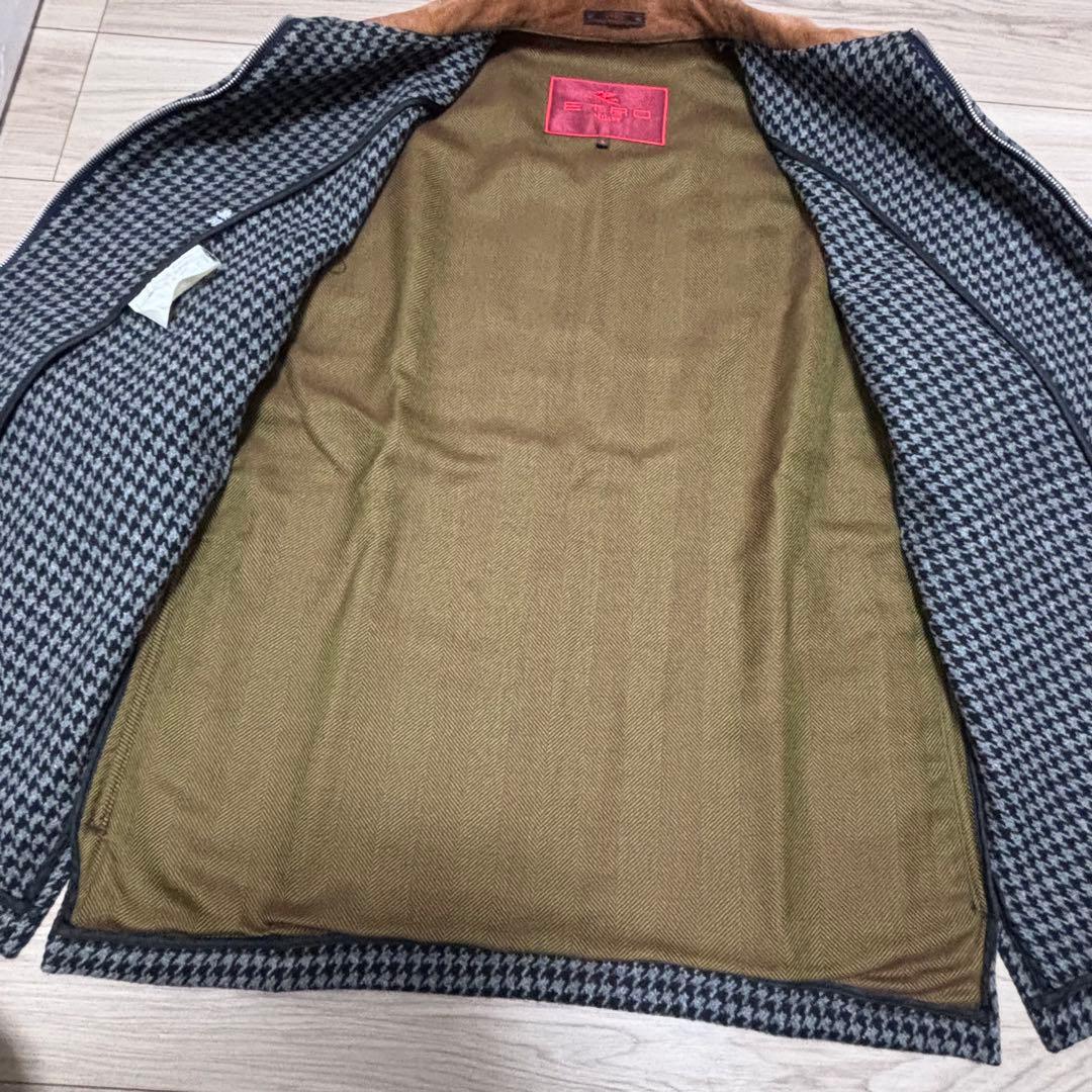 エトロ 千鳥柄 ジップアップジャケット ウール スエード
