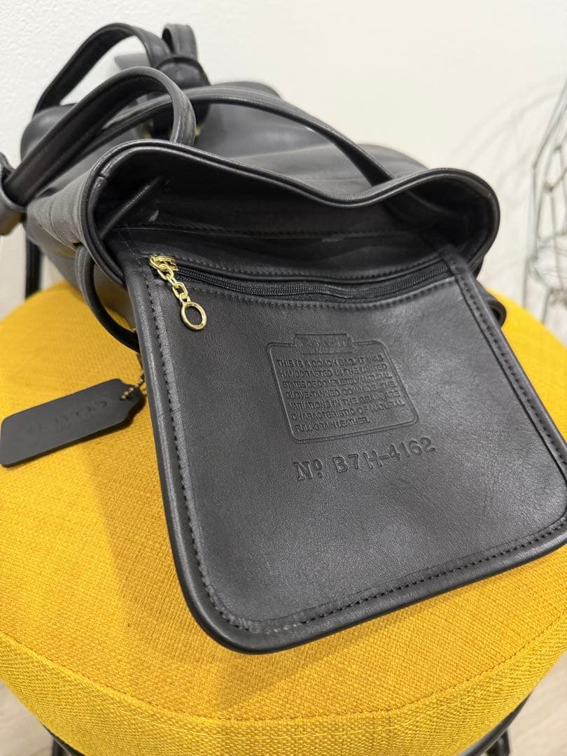 【美品】オールドコーチ COACH ブラックレザー 巾着型ショルダーバッグ