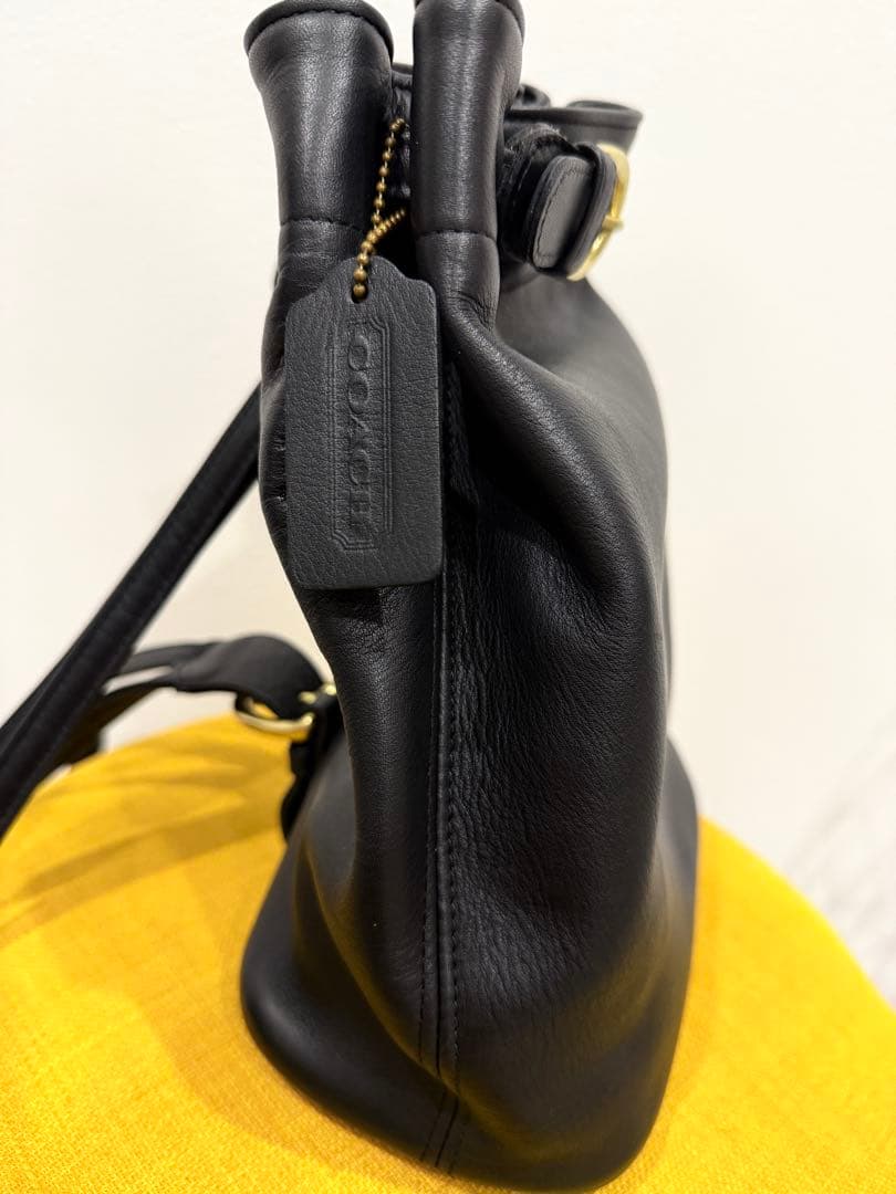 【美品】オールドコーチ COACH ブラックレザー 巾着型ショルダーバッグ