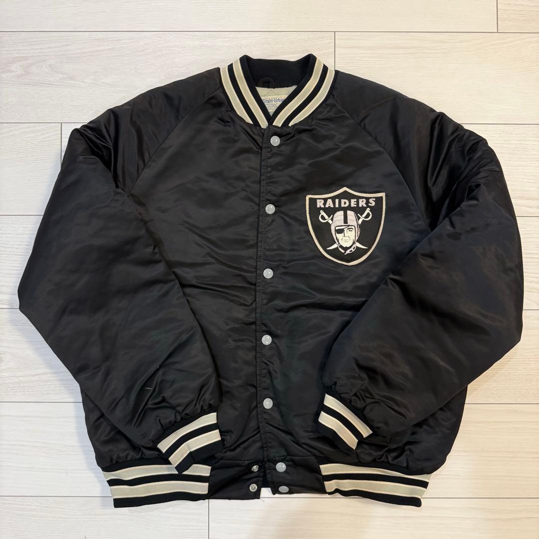 80's USA製 RAIDERS レイダース ナイロンスタジャン NFL黒 L