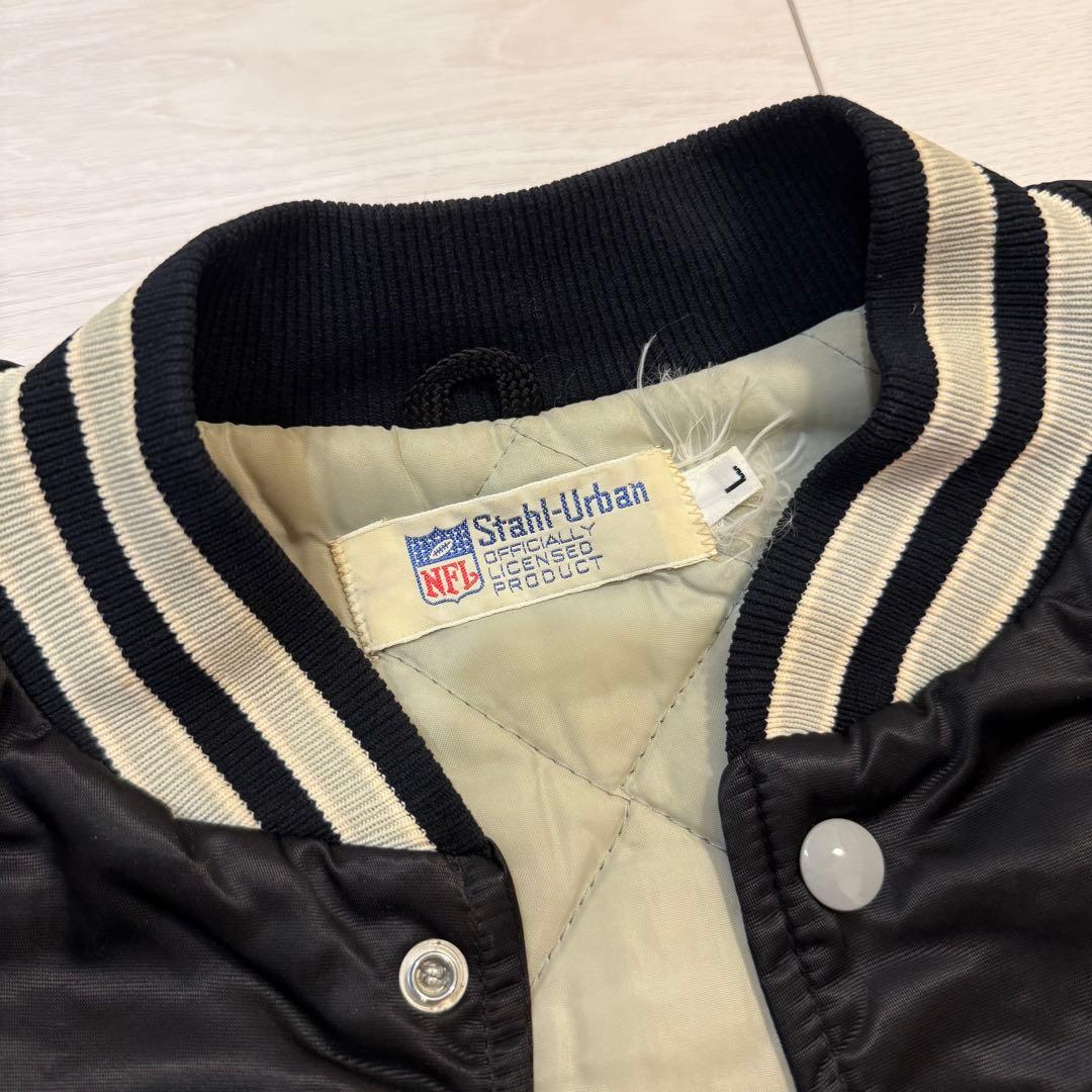 80's USA製 RAIDERS レイダース ナイロンスタジャン NFL黒 L