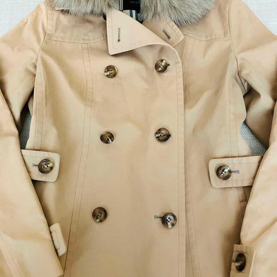 【美品】バーバリーロンドン トレンチコート ショート ファー ノバチェック 40